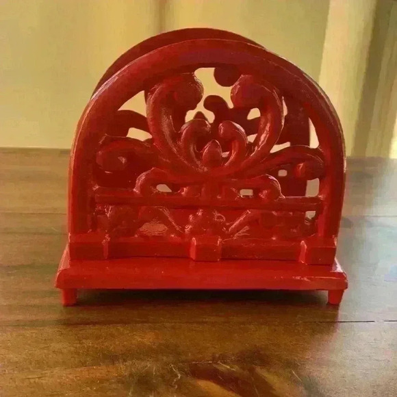 Vintage Cast Iron Red Napkin Holder..Scroll Design - Picture 2 of 6